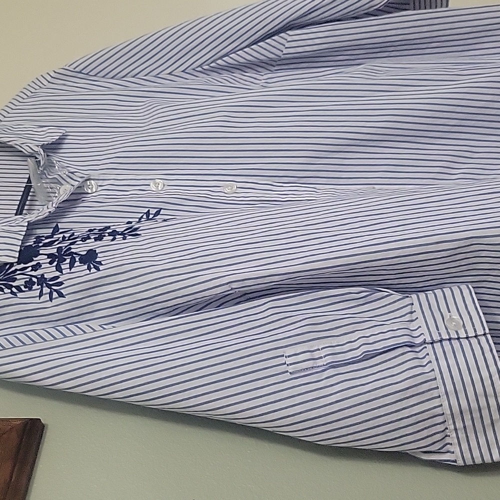 Blue Striped Women Shirt with Embroidery - Picture 4 of 6